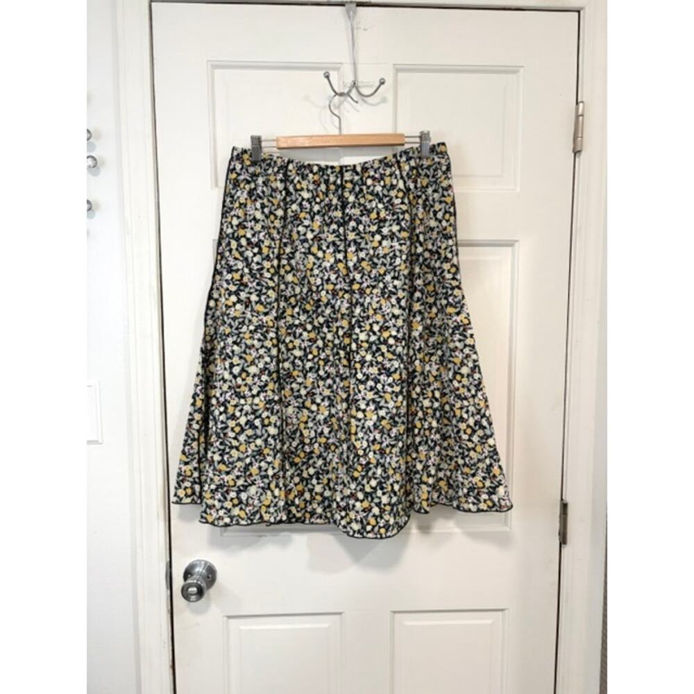 Cottagecore Floral Lemon Print‎ Midi Skirt Sz L Lined Cotton Daisy Coquette Boho - Picture 5 of 11